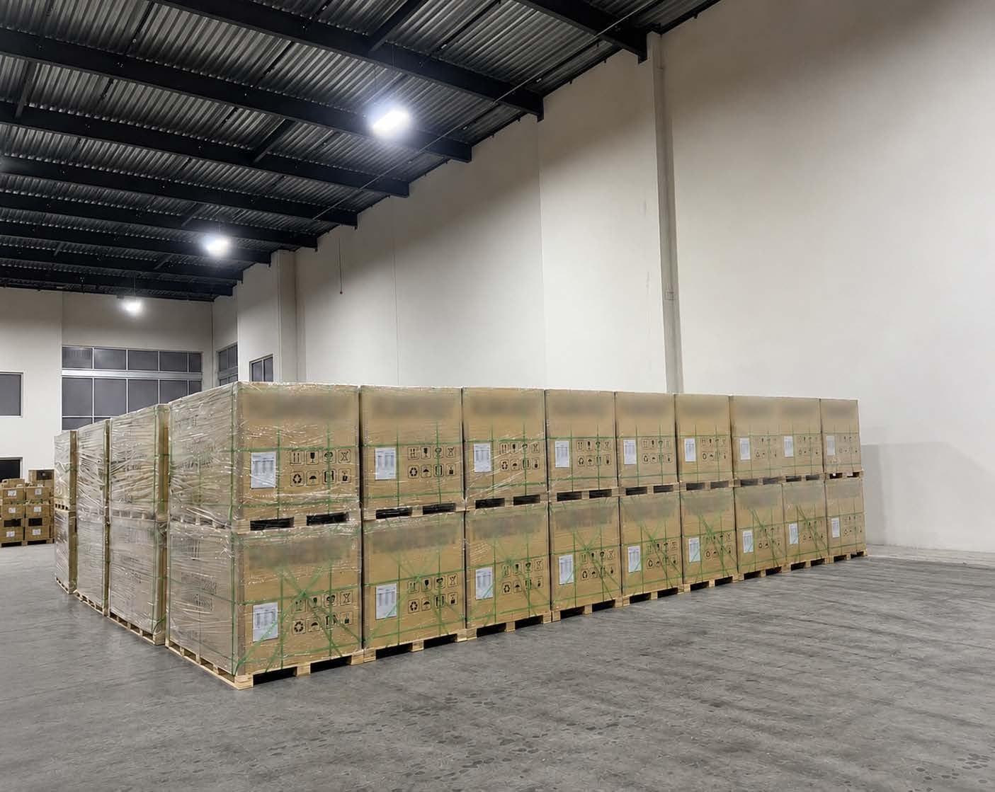 Cargo staged inside the warehouse